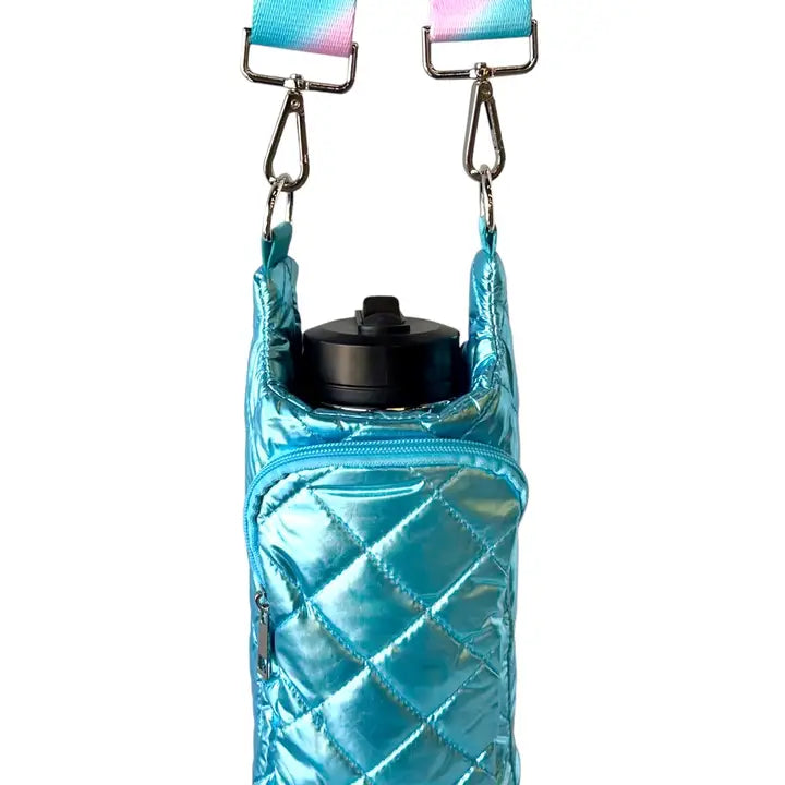 Aqua Water Bottle Bag Crossbody Hydro Puffer Tote