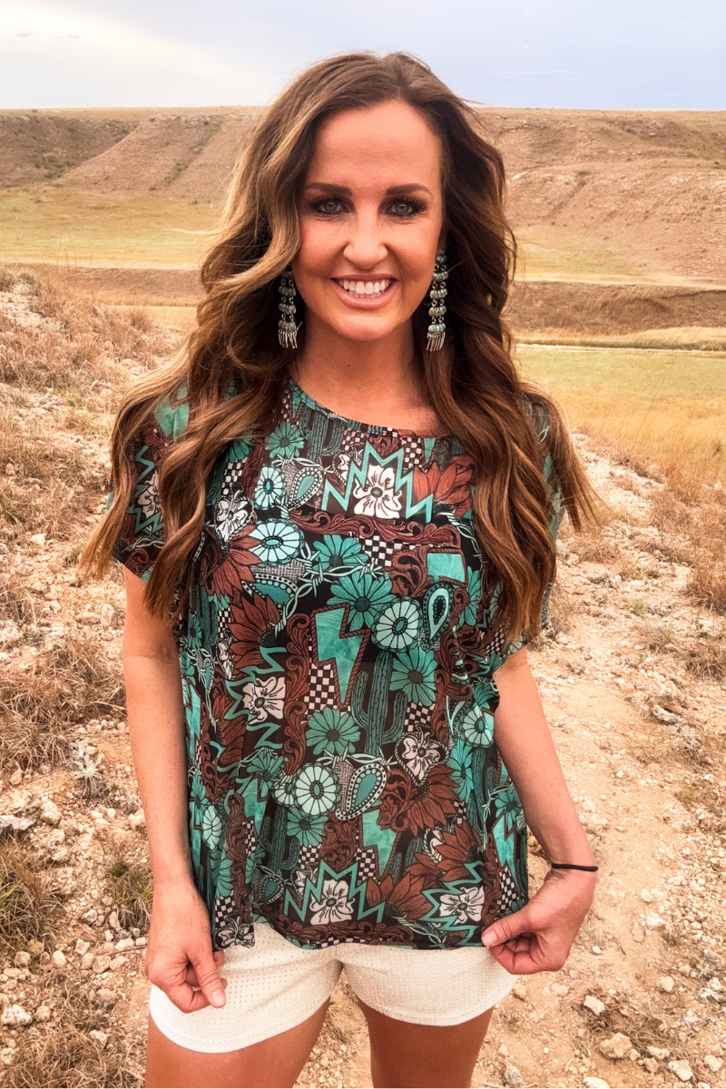 Turquoise Country Girl Mesh Top
