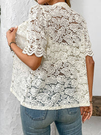 Paige's Floral Lace Pearl Button Up Blouse