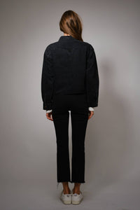 Horse Embroidered Cropped Denim Shirt