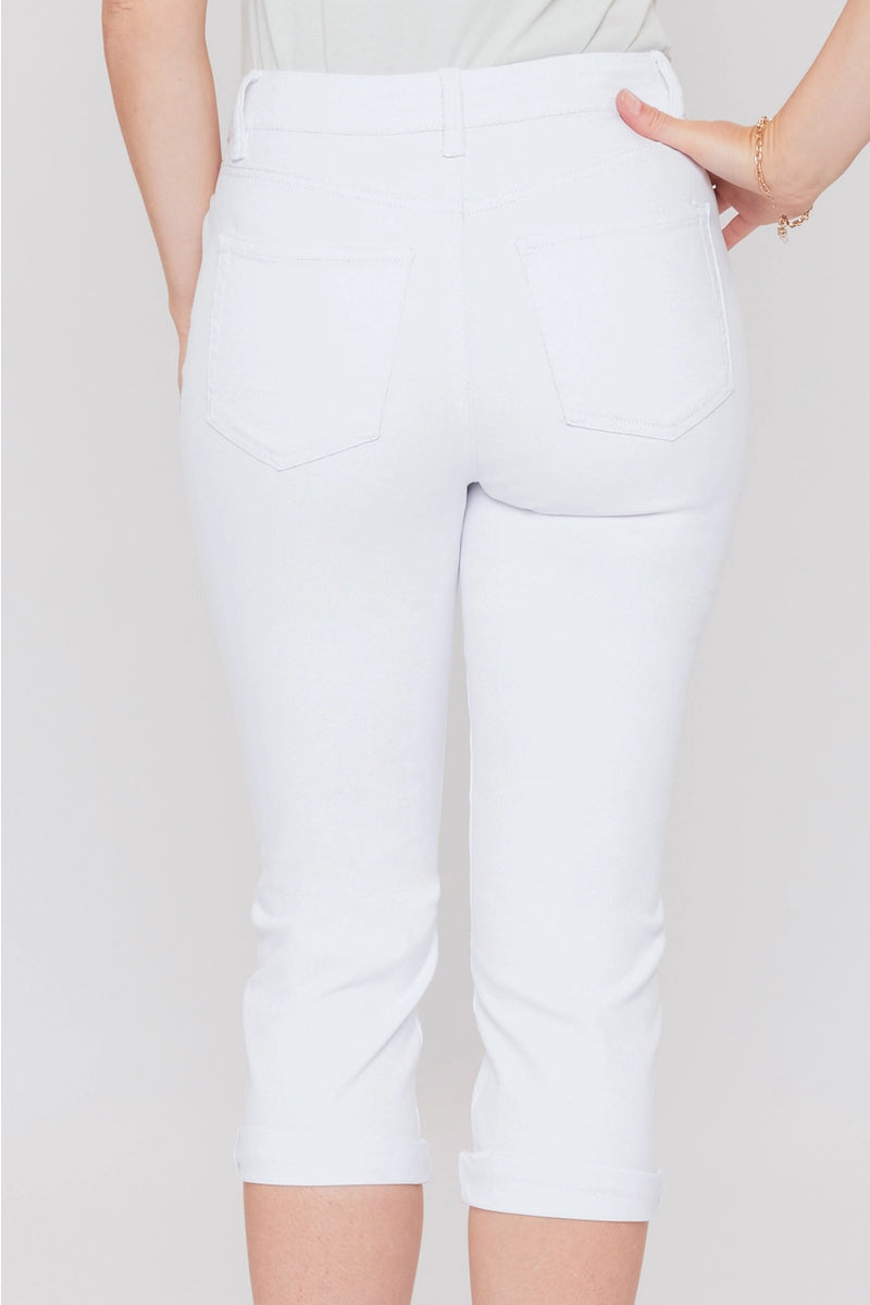 White Slim Stretch Cuffed Capri Jean