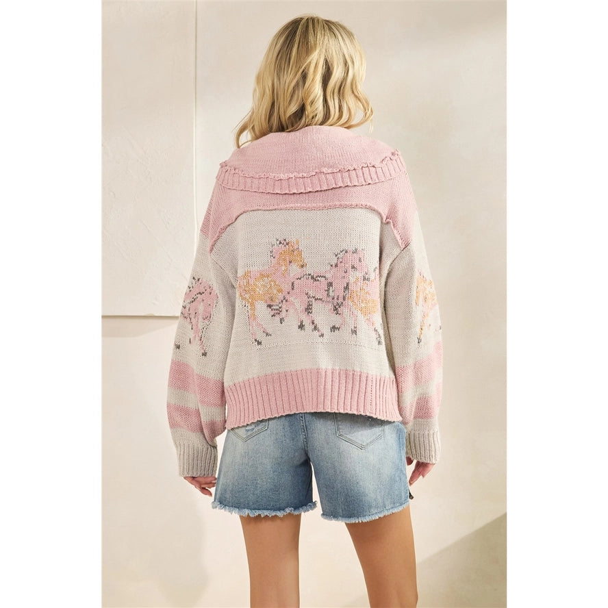 Veveret Premium Pink Horse  Cardigan/Sweater