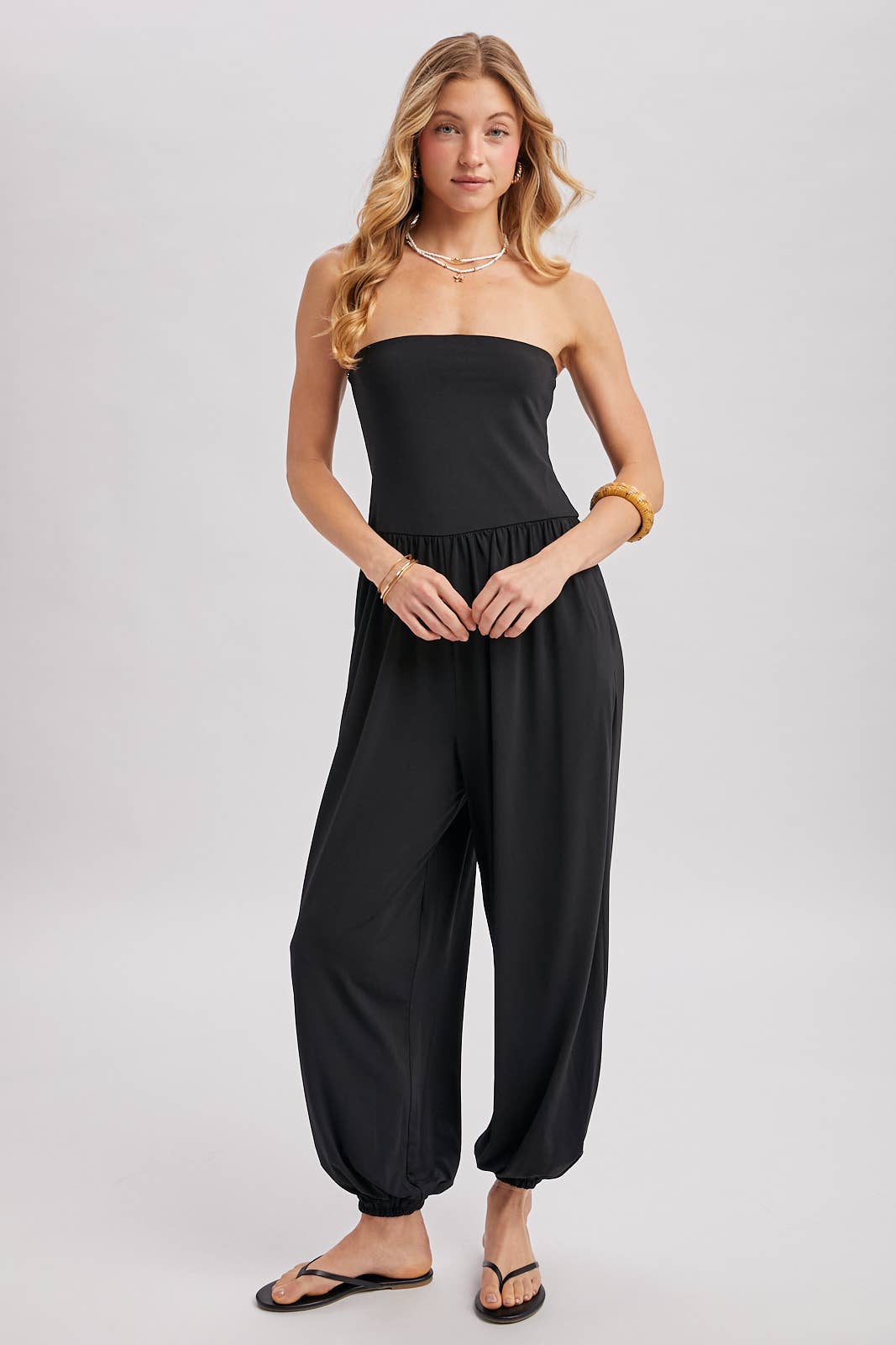 Strapless Ruched-Ankle Jumpsuit