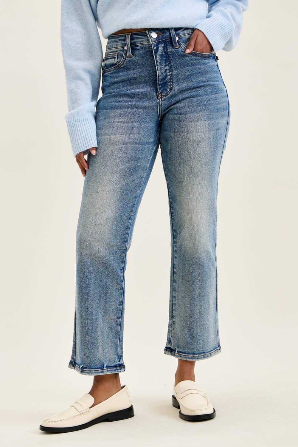 Judy Blue PEGGY Ankle Straight Break Through Blue Jeans