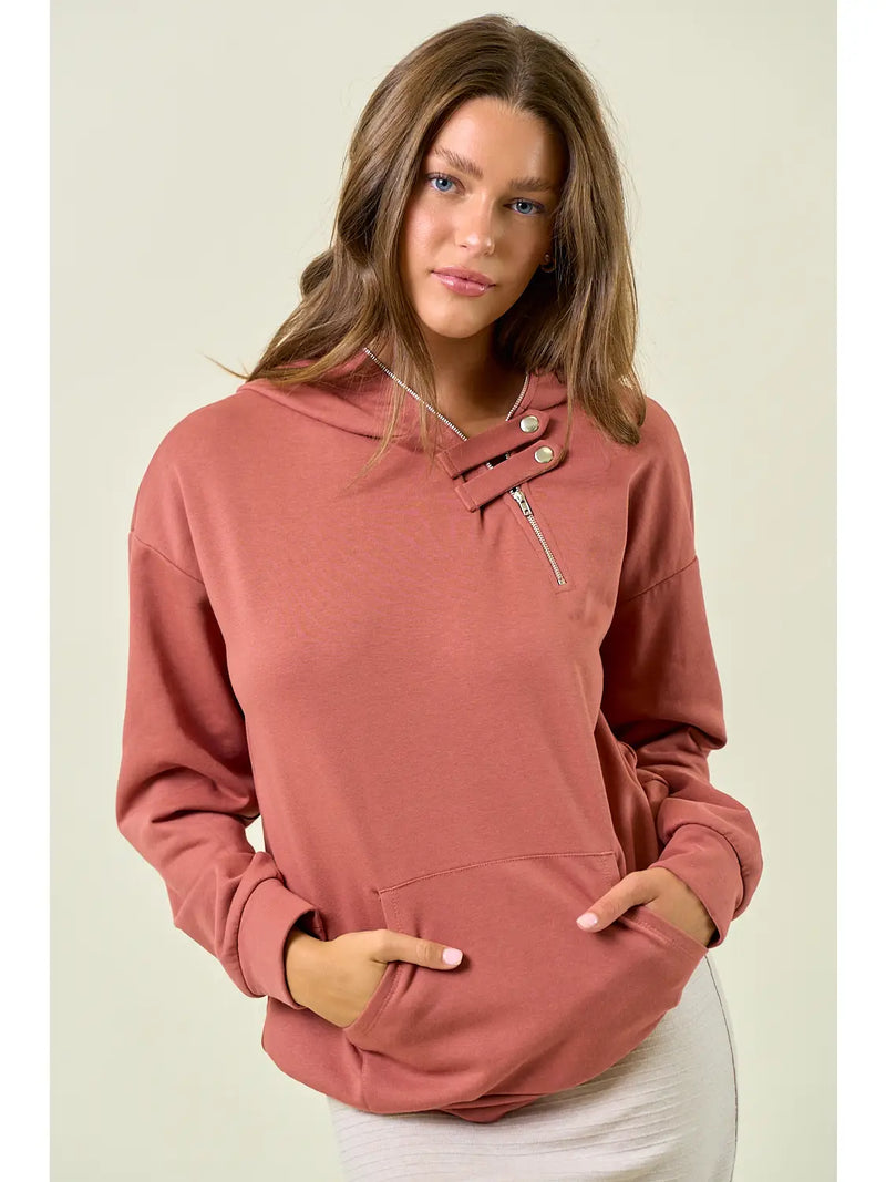 Kaylie Half Zip Hoodie in Rust