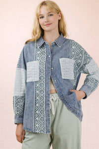Washed Denim Contrast Oversized Shirt