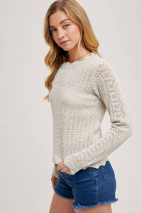 Delicate Ivory Pointelle Open Knit Top