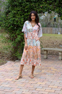 Camry's Flutter Sleeve Daydreamer Blossom Patchwork Dress