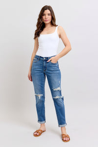 Mid Rise Vintage Wash Boyfriend Fit W/ Destroy Judy Blue Jeans