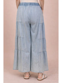 Tiered Chambray Wide Leg Pants