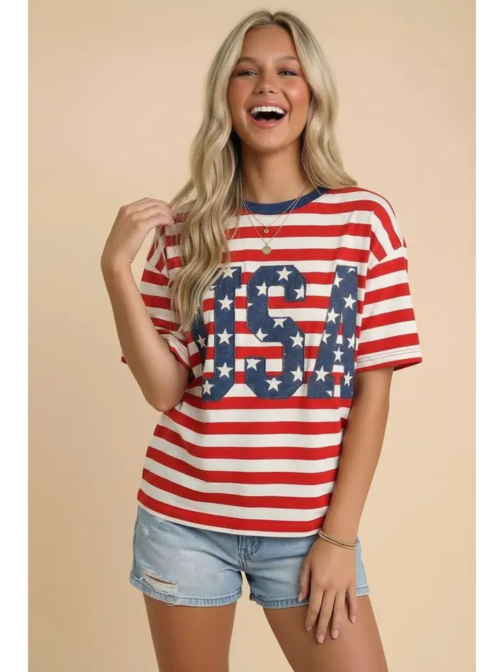 USA 250th Anniversary Commemorative Oversized Stripe Tee