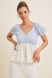 Annabelle Sweater Button-Down Babydoll Top