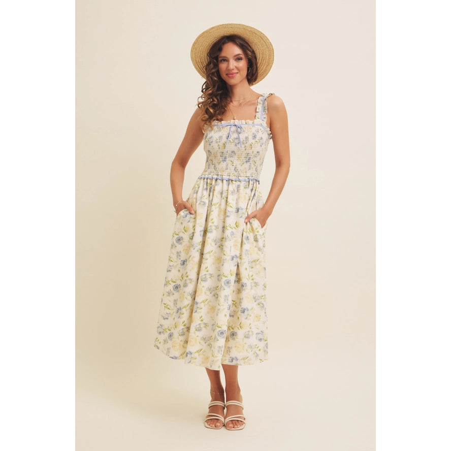 Adeline Floral Smocked Midi Dress with Bow