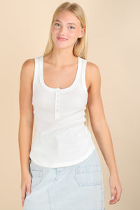 Button Down Knit Fitted Tank Top