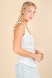 Button Down Knit Fitted Tank Top