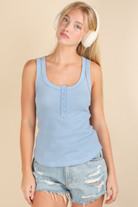 Button Down Knit Fitted Tank Top