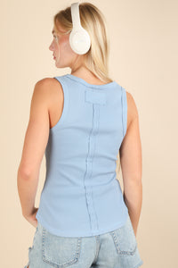 Button Down Knit Fitted Tank Top