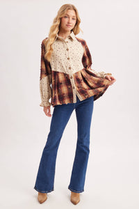 Boho Ditsy Button Down Patchwork Plaid Tunic