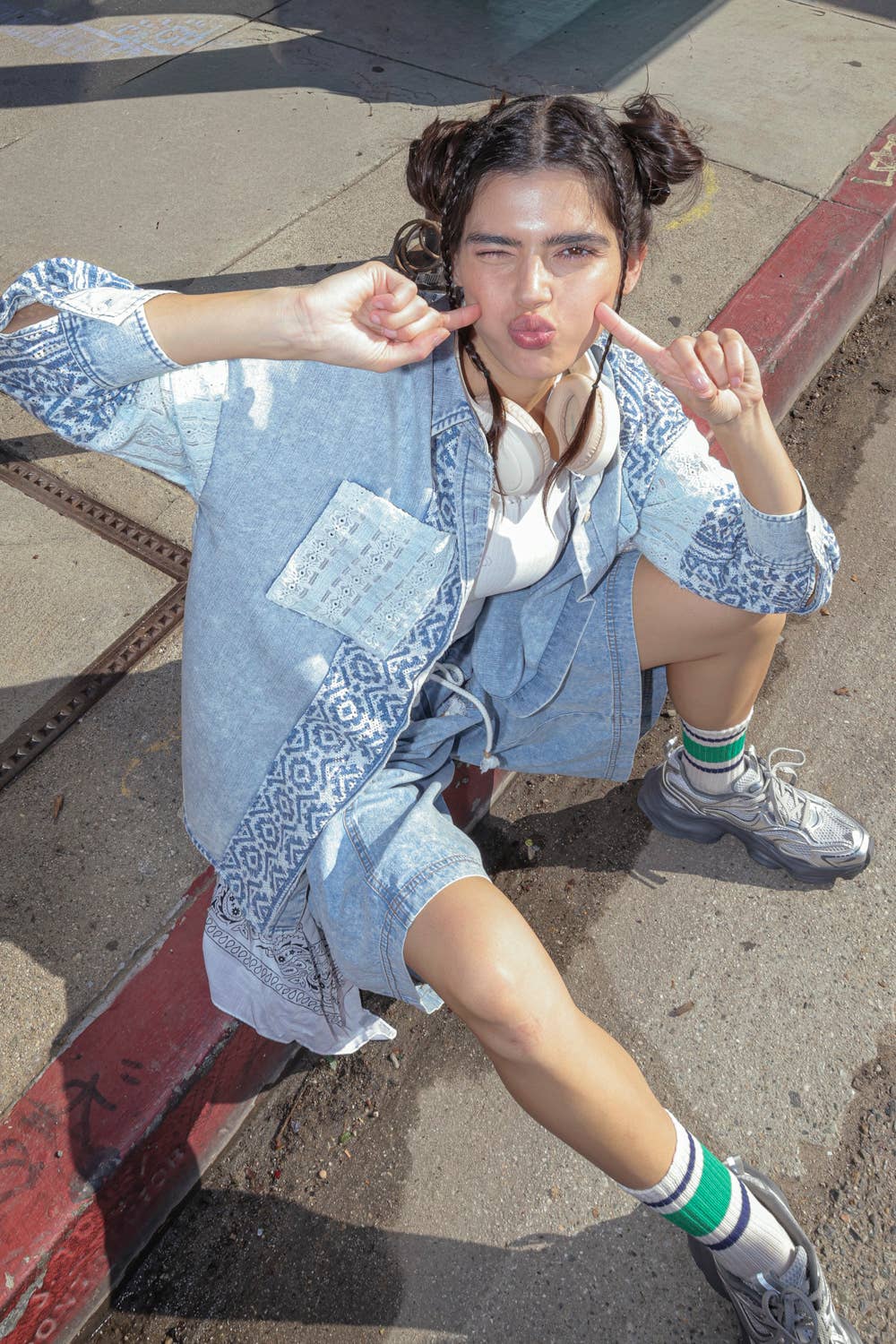 Washed Denim Contrast Oversized Shirt