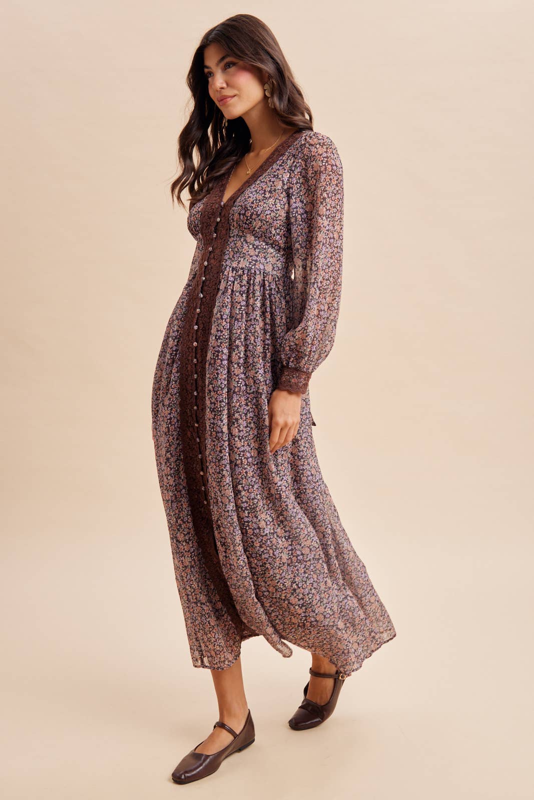 Lace Trim Floral Maxi Dress