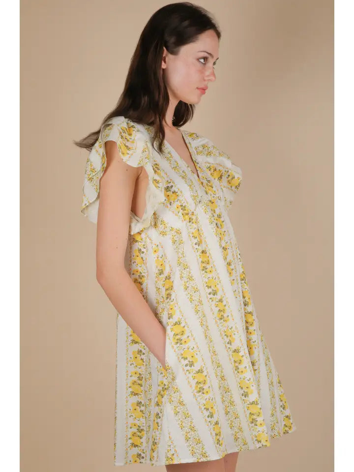Yellow Floral Button Down Dress