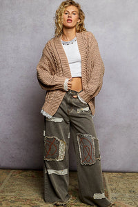 POL Knit Cardigan with Lace Accents