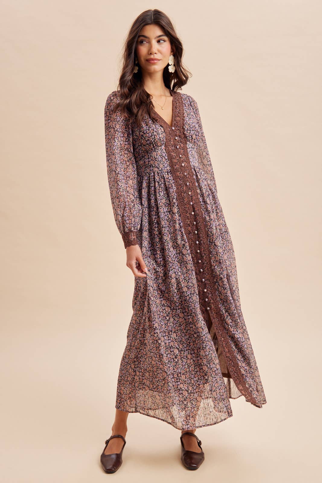 Lace Trim Floral Maxi Dress