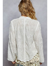 POL White Long Sleeve Crochet Embroidered Top