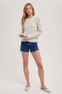 Delicate Ivory Pointelle Open Knit Top