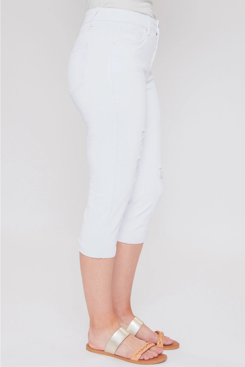 White Slim Stretch Cuffed Capri Jean