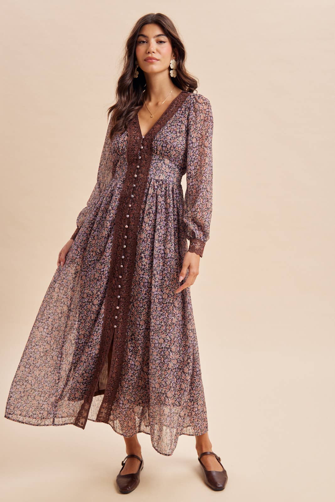 Lace Trim Floral Maxi Dress