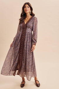 Lace Trim Floral Maxi Dress