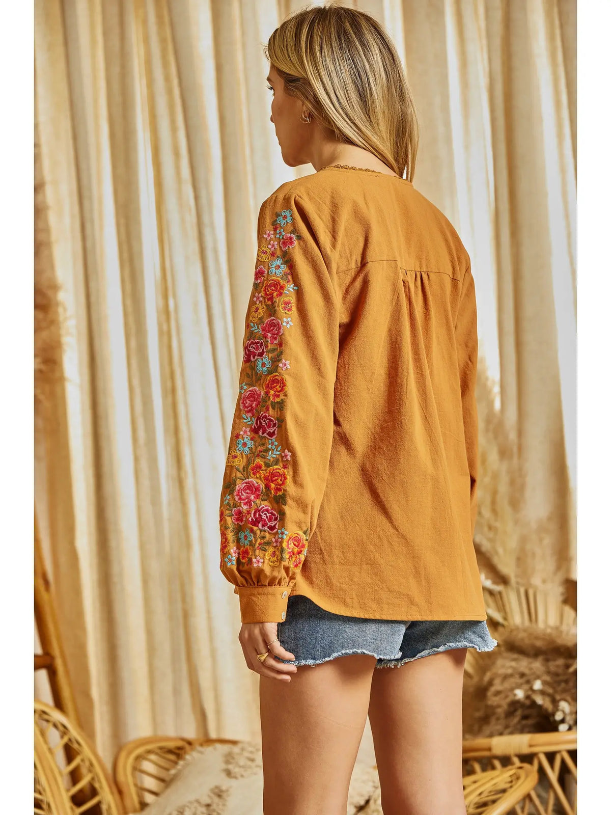 Allie Floral Mustard Embroidered Top