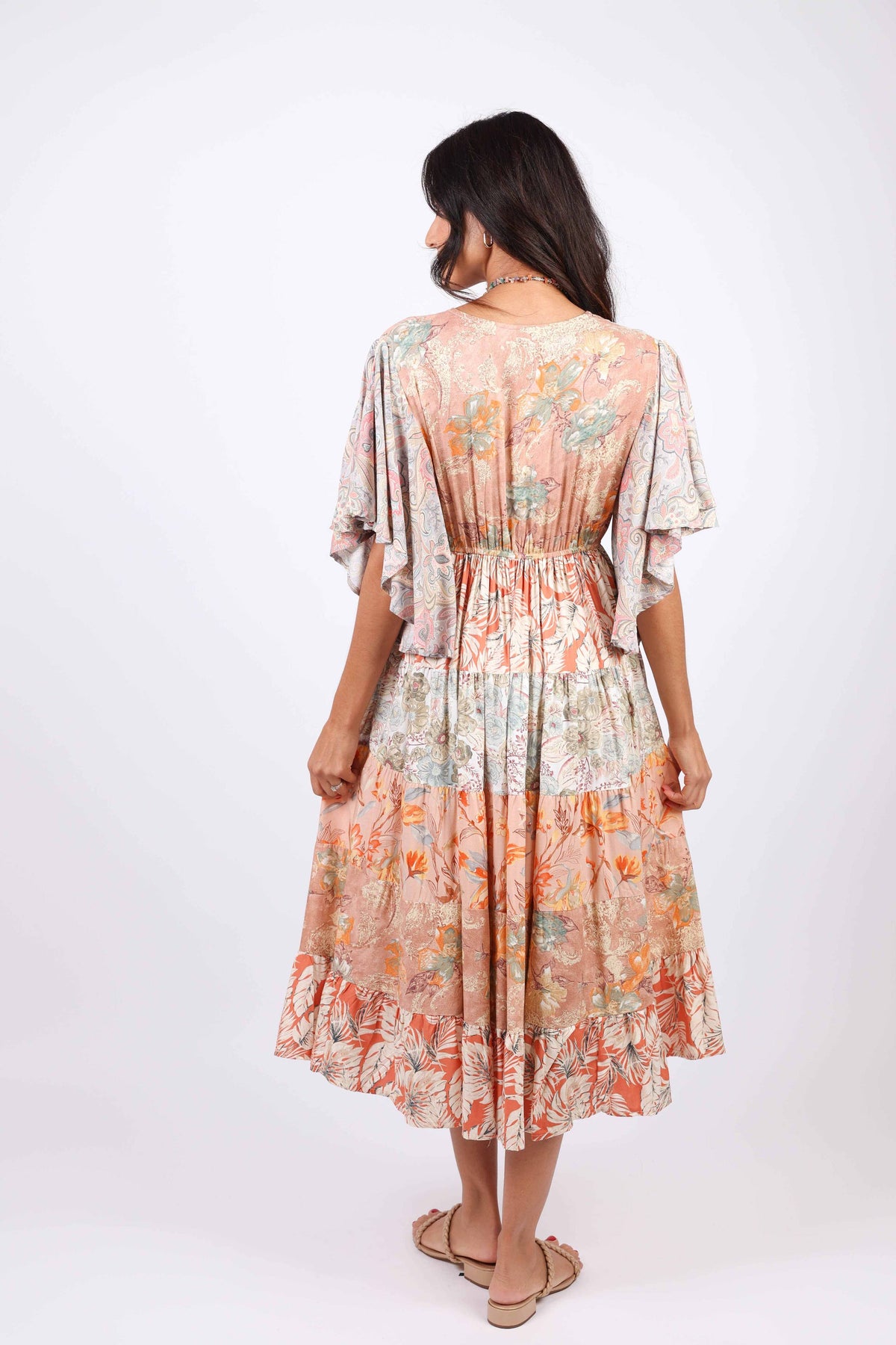 Camry's Flutter Sleeve Daydreamer Blossom Patchwork Dress