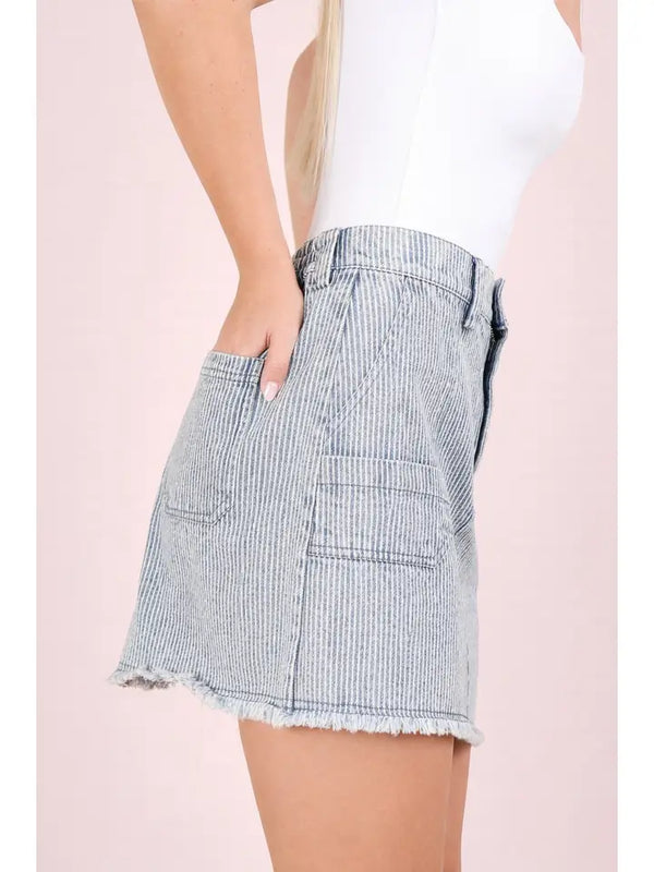 Mineral Washed Denim Striped Skirt