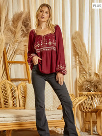 Bethany's Plus Sized Embroidered Blouse in Brick