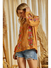 Allie Floral Mustard Embroidered Top