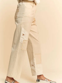 Contrasting Fabric Patch Stretch Denim Jeans