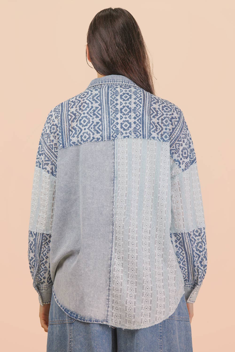 Washed Denim Contrast Oversized Shirt