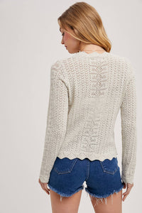 Delicate Ivory Pointelle Open Knit Top