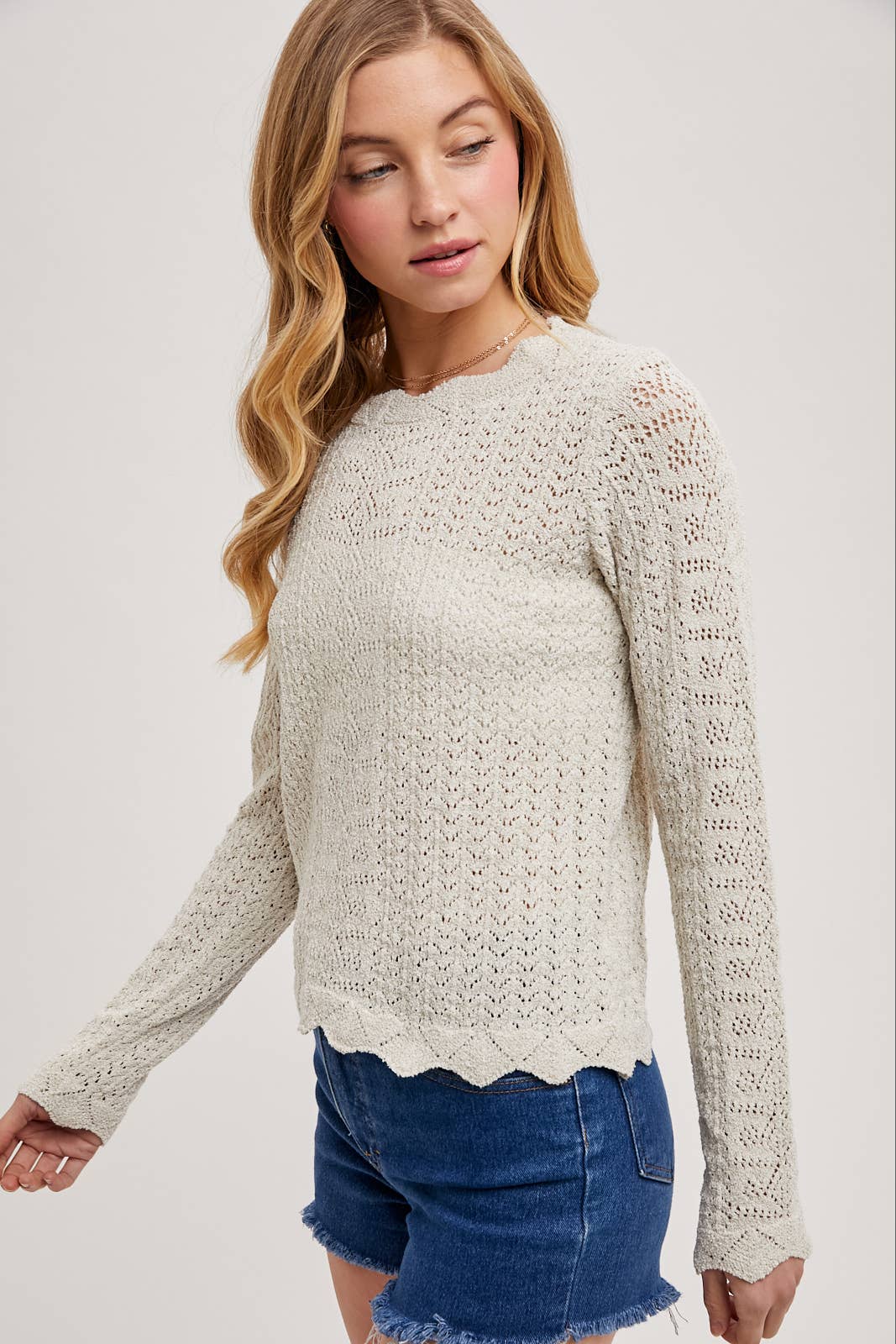 Delicate Ivory Pointelle Open Knit Top