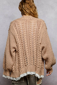 POL Knit Cardigan with Lace Accents