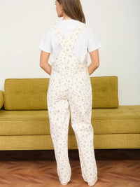 Floral Ecru Denim Pattern Overalls