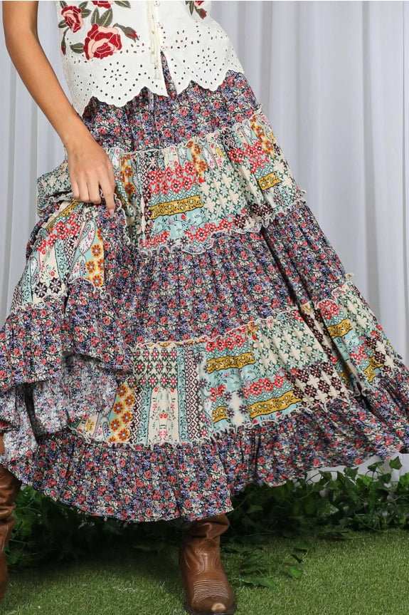 Bohemian Floral Patchwork Skirt