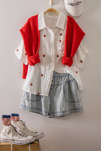 Haven's Fruit Embroidery Oversized Gauze Blouse