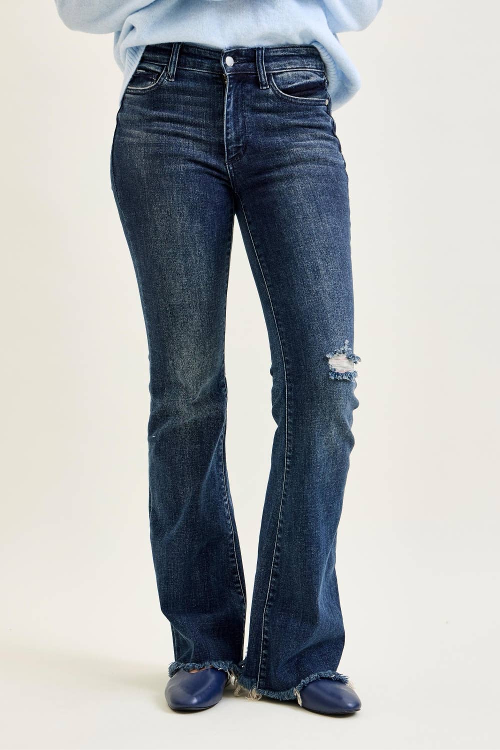Judy Blue MR Flare Destroy & Fray Hem Jeans