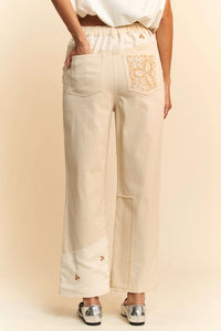 Contrasting Fabric Patch Stretch Denim Jeans