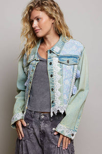 POL Vintage Embroidered Sparkle Metal Button Down Denim Jacket