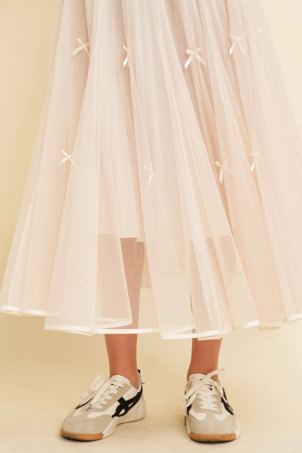 Caroline Ribbon Detail Bow Maxi Mesh Skirt