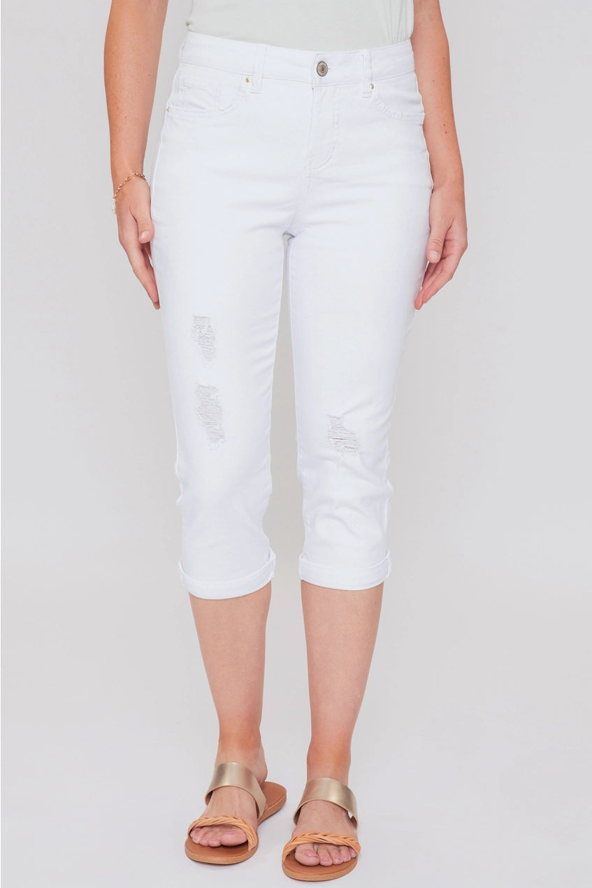 White Slim Stretch Cuffed Capri Jean